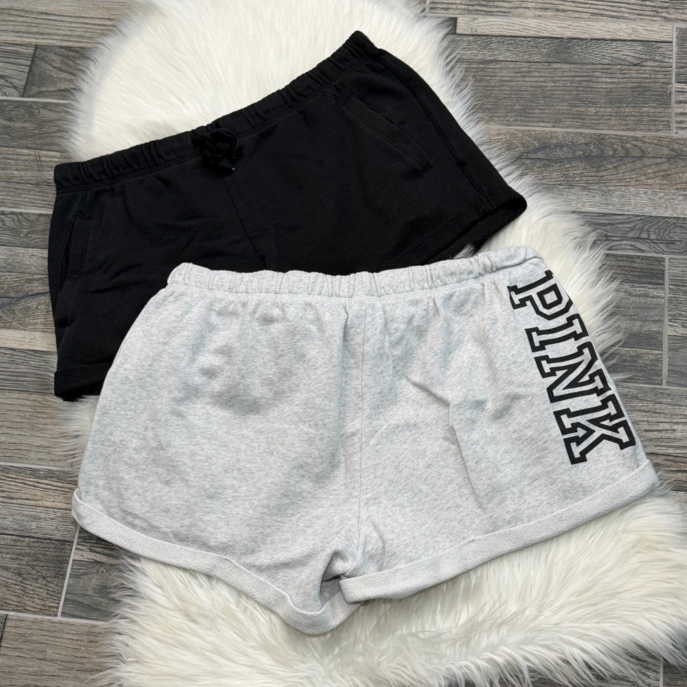 Pink Victoria’s Secret Bundle of Two Cotton Campus Shorts Black and Gray Large